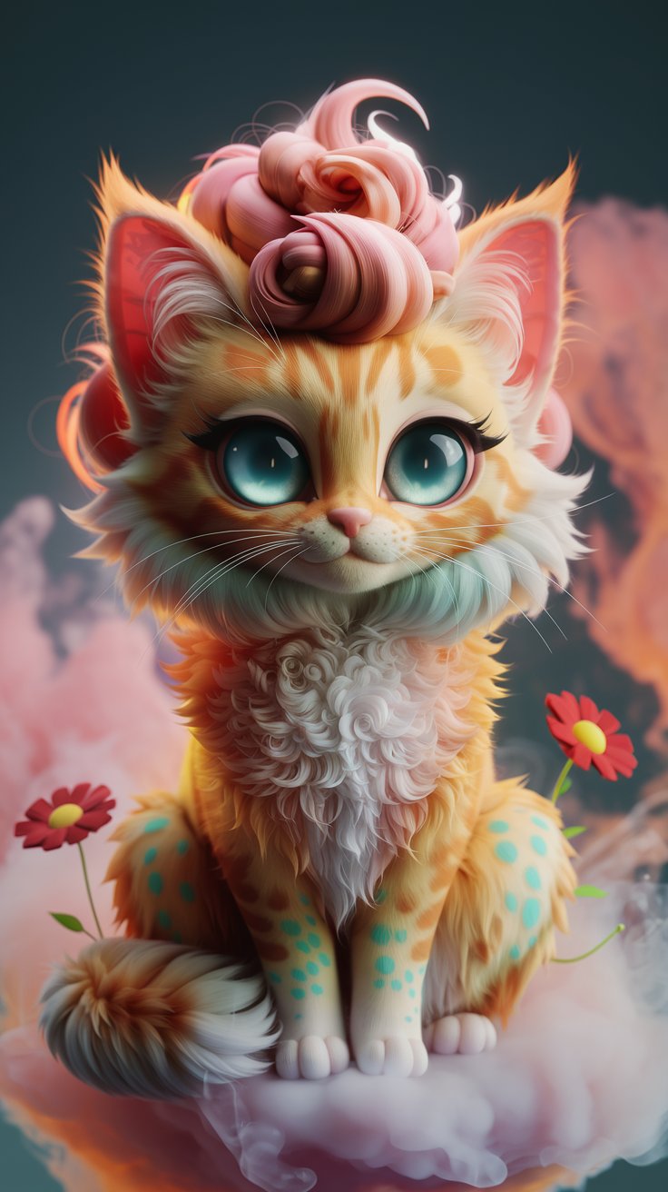 Uncover the beauty of our purple cat wallpaper which is fluffy. An amazing 3D rendition, which adds a cute spice to your surroundings. Ideal for feline enthusiasts!