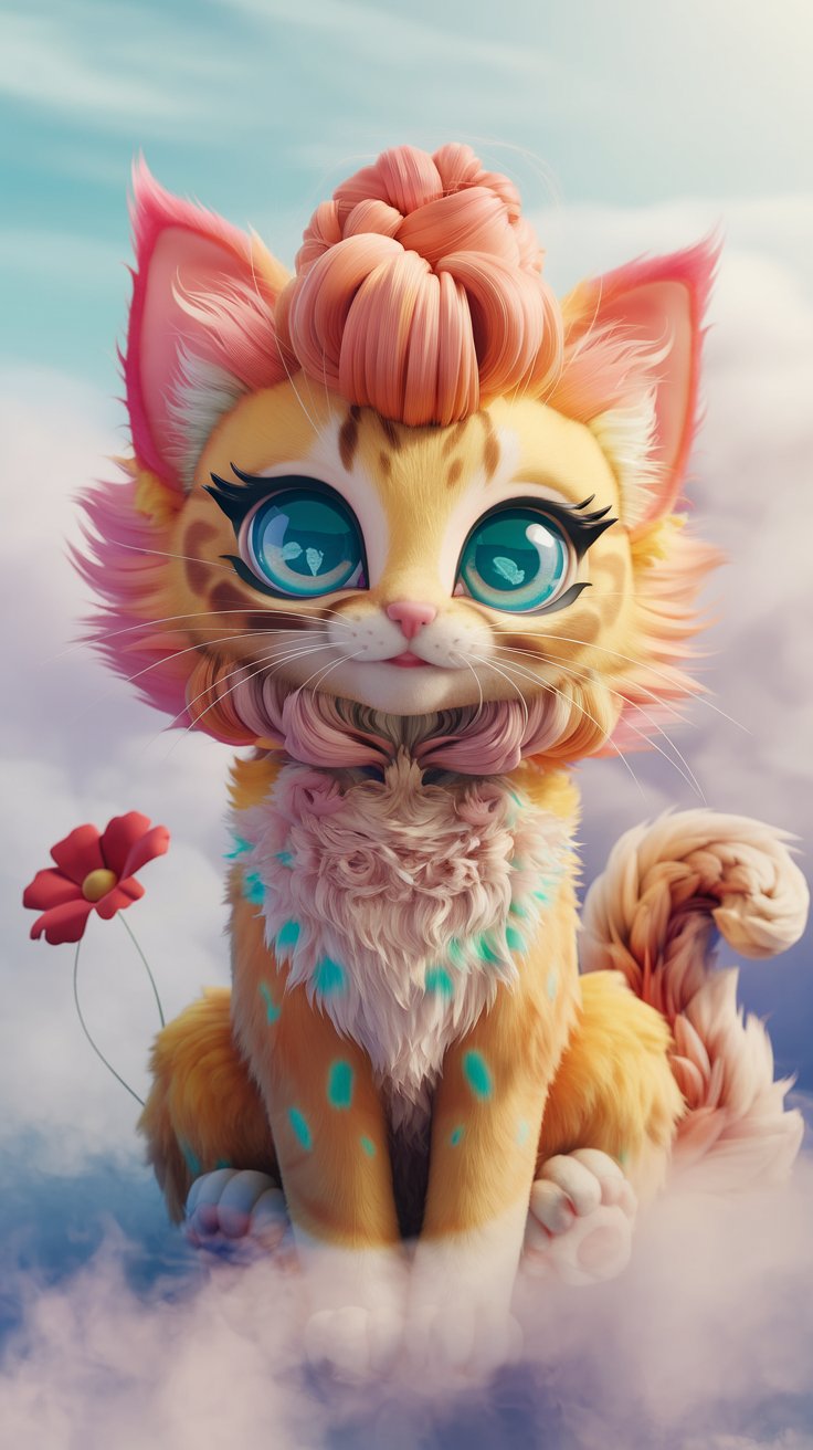 Explore our collection of cute 3D renders featuring fluffy orange cats. Ideal for wallpaper that adds a touch of joy to your device. Download now!