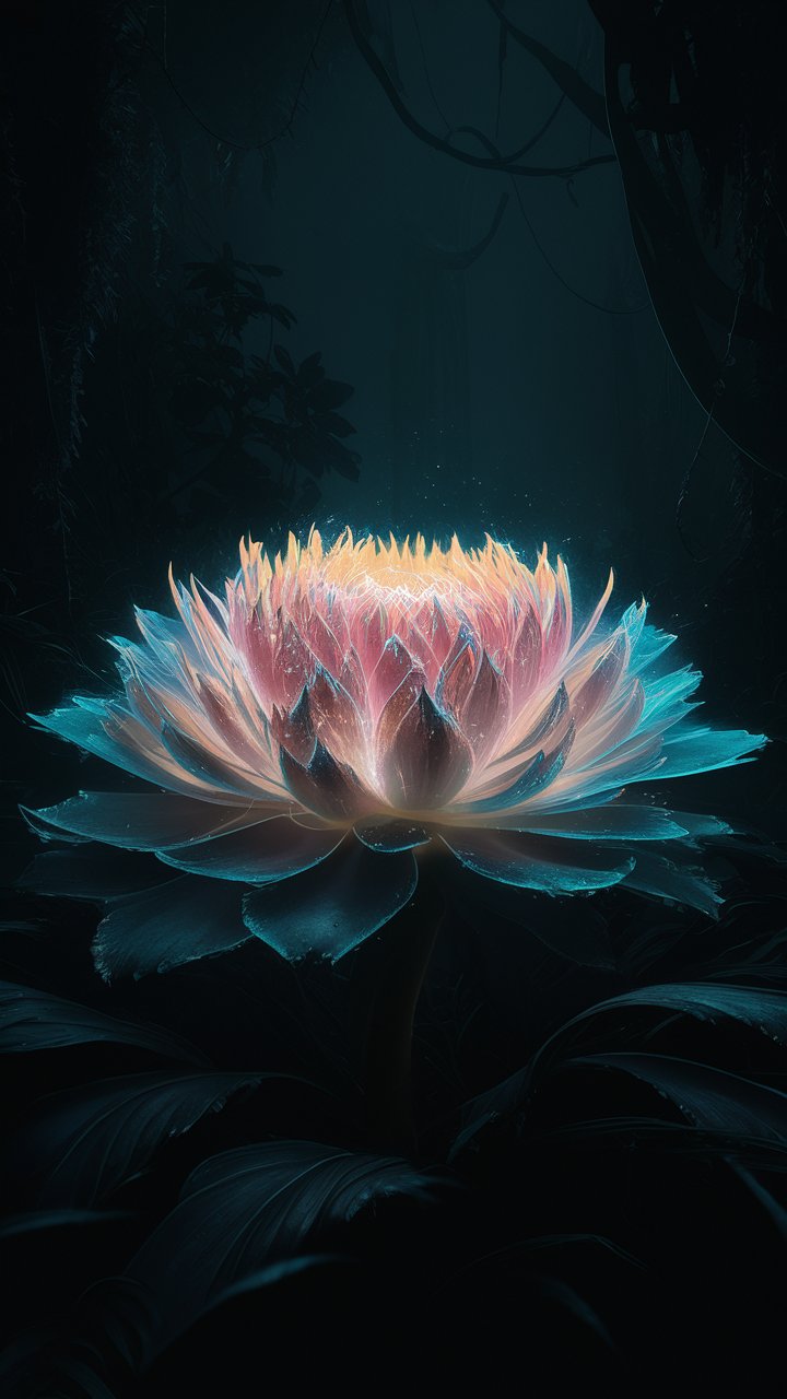 3D renders of radiant, glowing flowers set black aesthetic background HD Wallpaper