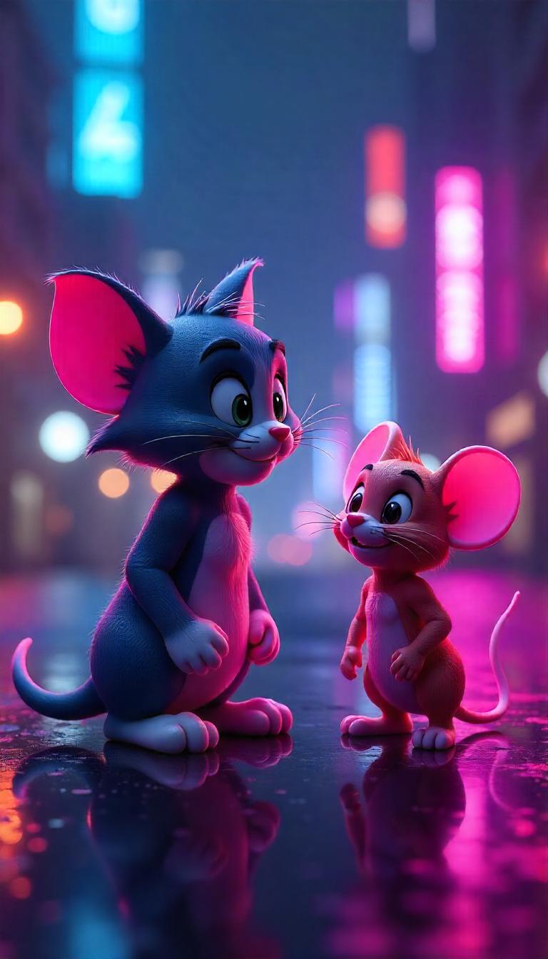 tom and jerry 3d wallpaper neon city