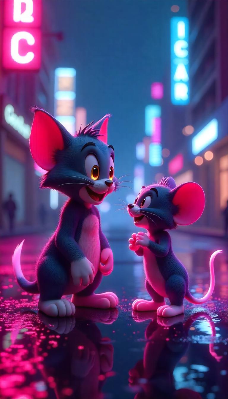 3d tom jerry wallpaper 4 - Little Nimo AI Tom & Jerry Neon light 3d Wallpaper HD