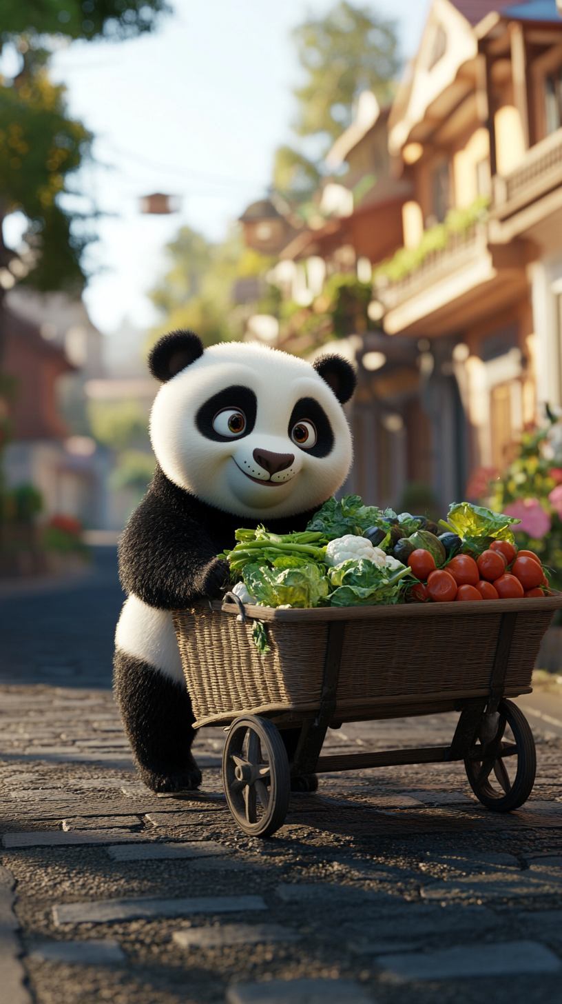 3d kung fu panda wallpaper 4k for mobile 275 - Little Nimo AI 3D Kung Fu Panda with fruit cart 4k Wallpaper