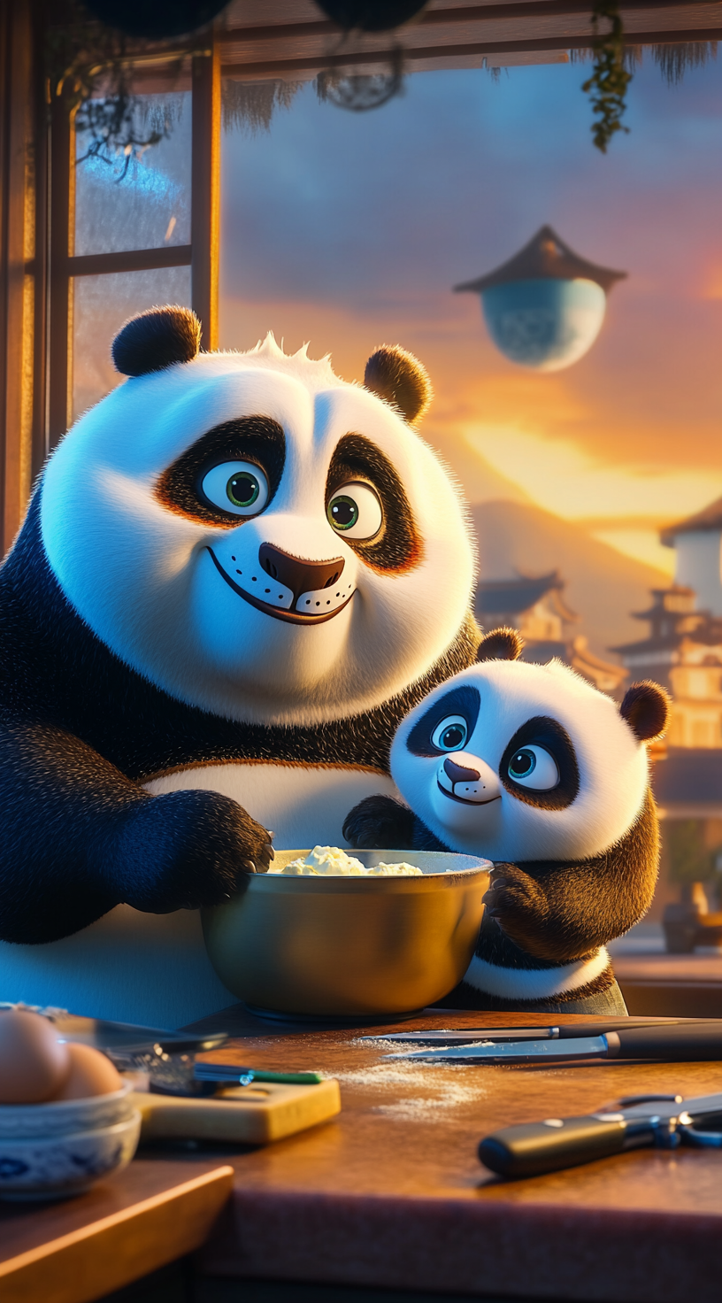 3d kung fu panda wallpaper 4k for mobile 299 - Little Nimo AI 3D Kung Fu Panda with Baby 4k Wallpaper