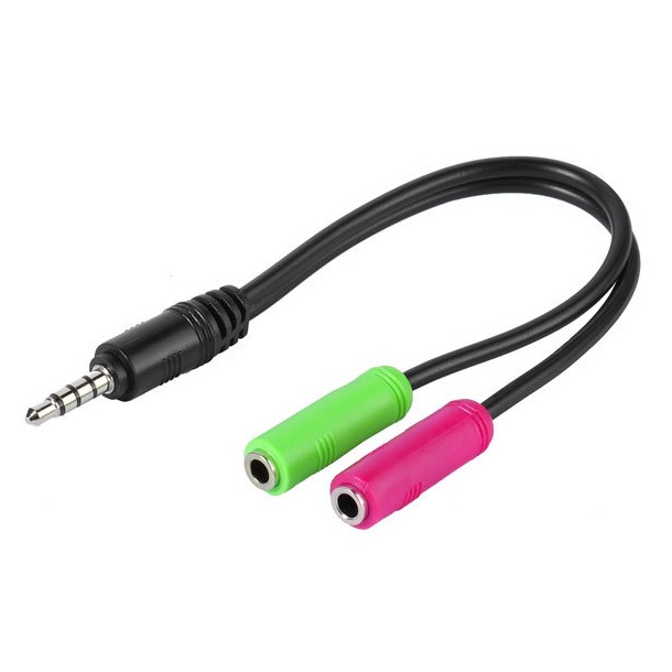 Vivanco 3.5 mm headset adapter, 4pin plug-2x3.5 mm socket, 0.1m