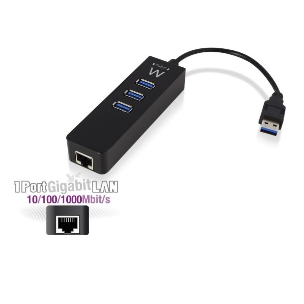 Telefoonleader - Ewent 3 Poorts USB Hub met Gigabit netwerkpoort / USB 3.1 Gen1