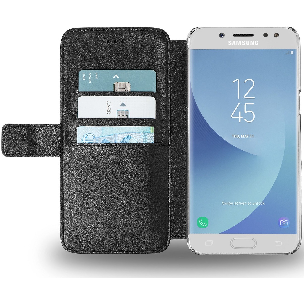 Telefoonleader - Azuri Wallet Case met transparant backcover voor Samsung J3 2017 zwart