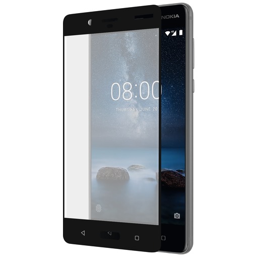 Azuri Tempered Glass Curved Screen Protector voor Nokia 8 zwart