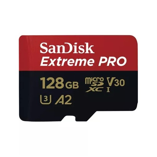 SanDisk MicroSDXC Extreme PRO 128GB 200-90 mb-s A2 V30 SDA Rescue Pro DL 2Y Micro SD-kaart Zwart