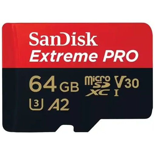 SanDisk MicroSDXC Extreme PRO 64GB 200-90 mb-s A2 V30 SDA Rescue Pro DL 2Y Micro SD-kaart Zwart