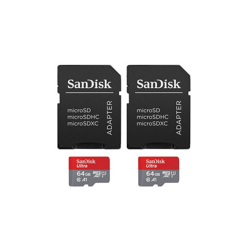 SanDisk MicroSDXC Ultra 64GB 140mb-s C10 SDA UHS-I 2 pack Micro SD-kaart