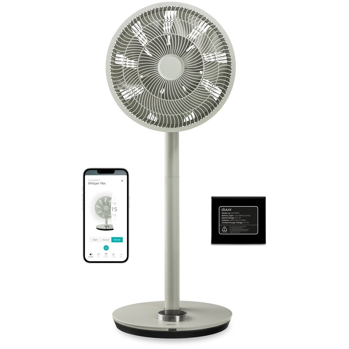 Duux Whisper Flex - Smart Statiefventilator met Dock & Accu - Staande Ventilator & Tafelventilator - Sage