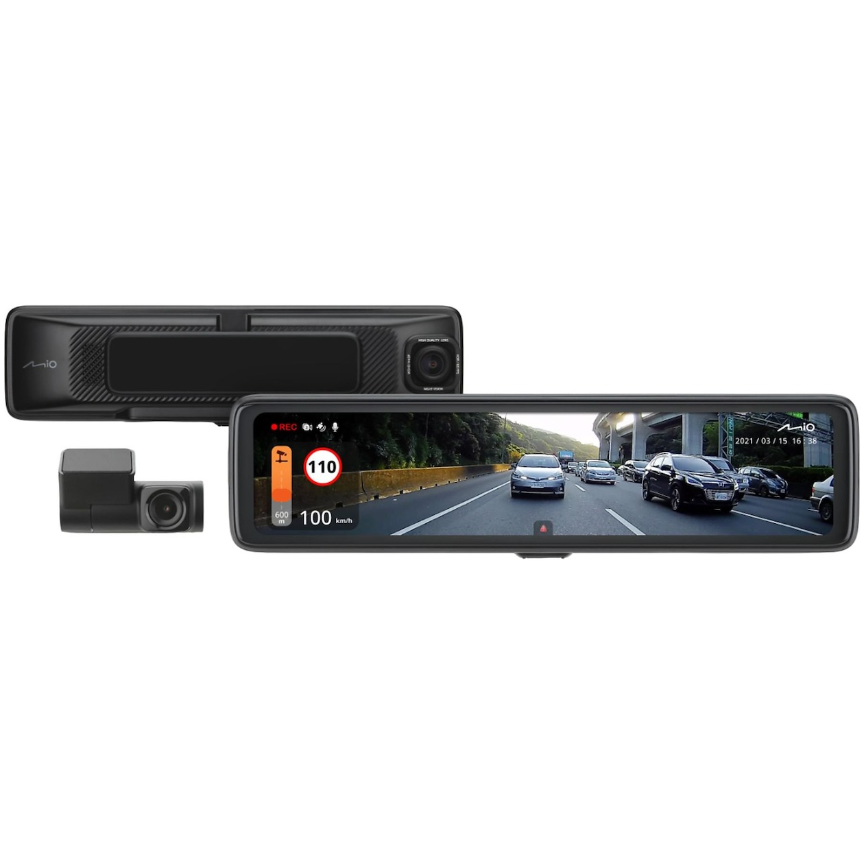 Mio MiVue R850T Mirror - Dual 2.5K + Wifi + GPS Dashcam Zwart