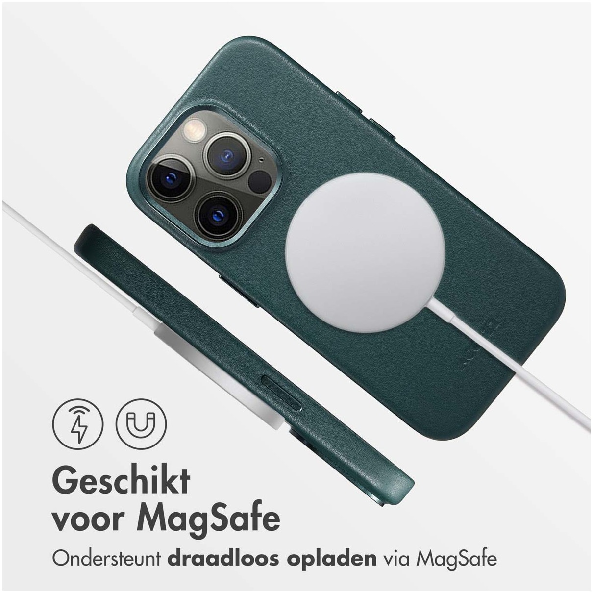 iPhone 13 Pro Hoesje - Accezz MagSafe Leather Backcover - Donkergroen