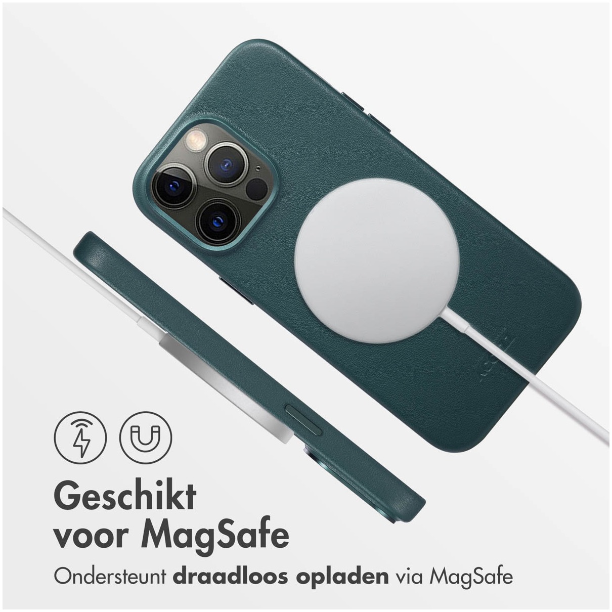 iPhone 14 Pro Max Hoesje - Accezz MagSafe Leather Backcover - Donkergroen