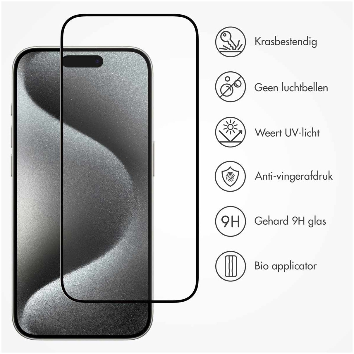 Accezz Screenprotector Geschikt voor iPhone 15 - Accezz Gehard glas Full Cover screenprotector met bio applicator