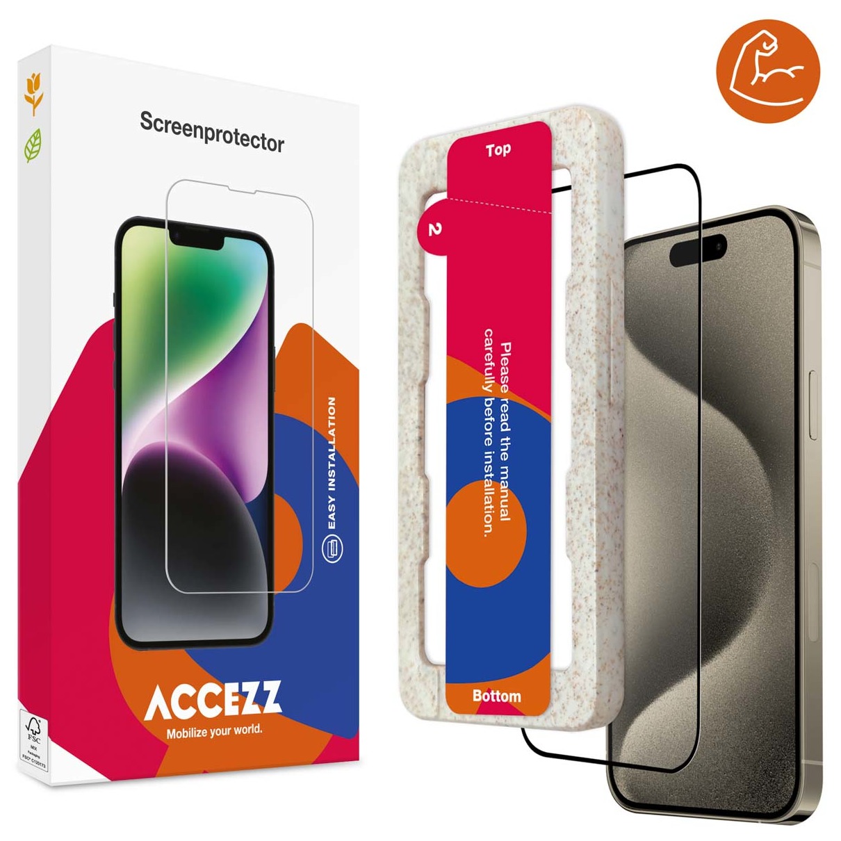 Accezz Screenprotector Geschikt voor iPhone 15 Pro - Accezz Triple Strong Full Cover Glass Screenprotector met bio applicator