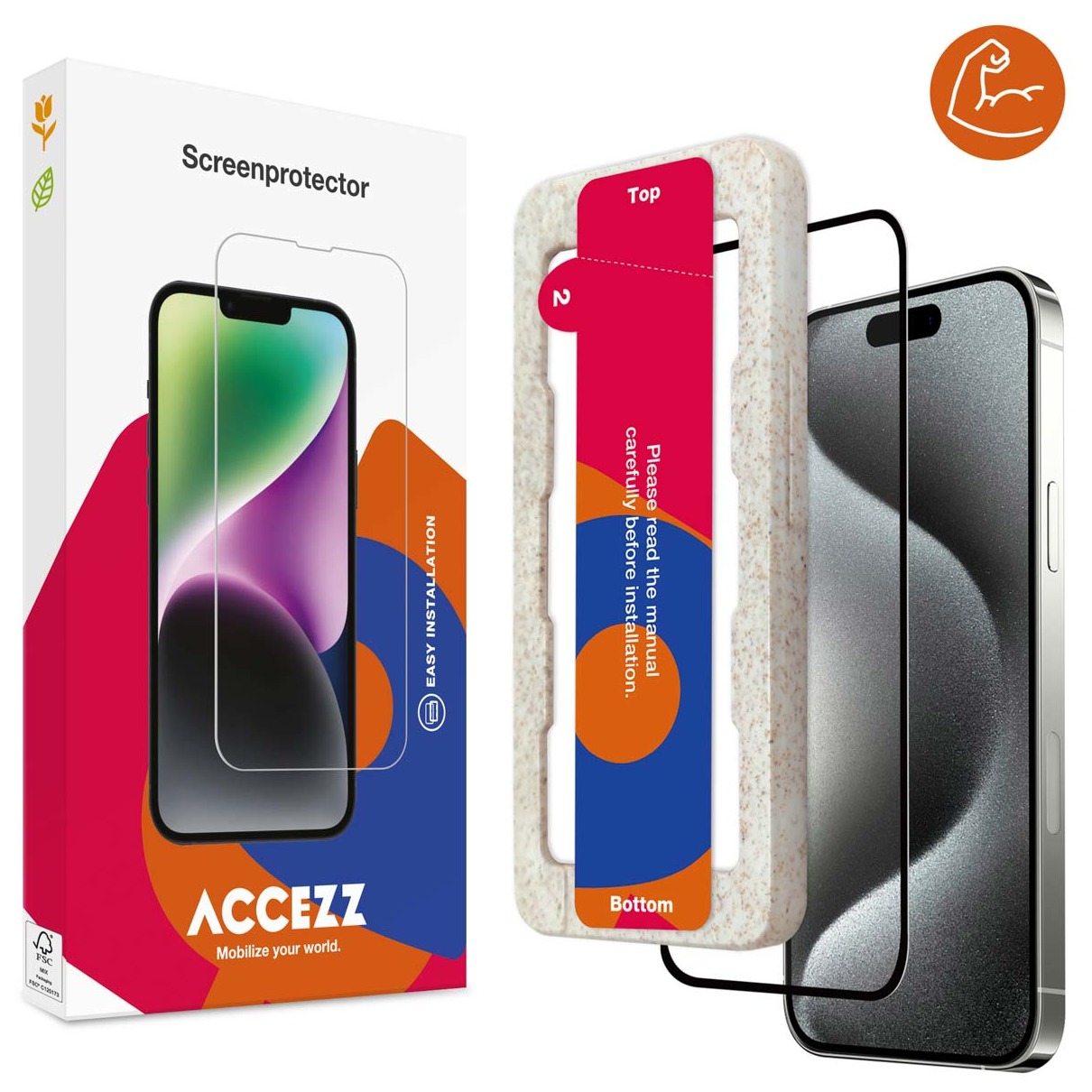 Accezz Triple Strong Full Cover Glas Screenprotector met applicator iPhone 15 Tablet screenprotector