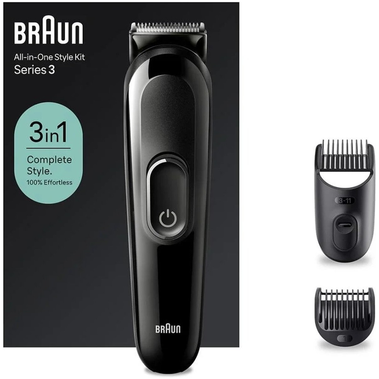 Braun All-In-One Style Kit Series 3 SK2400, 2-in-1 Alledaagse Verzorgingsset voor Heren, Voor Baard Trimmen, Haar Trimmen En Meer, Met Ultrascherp Scheerblad, Afspoelbare opzetstuk