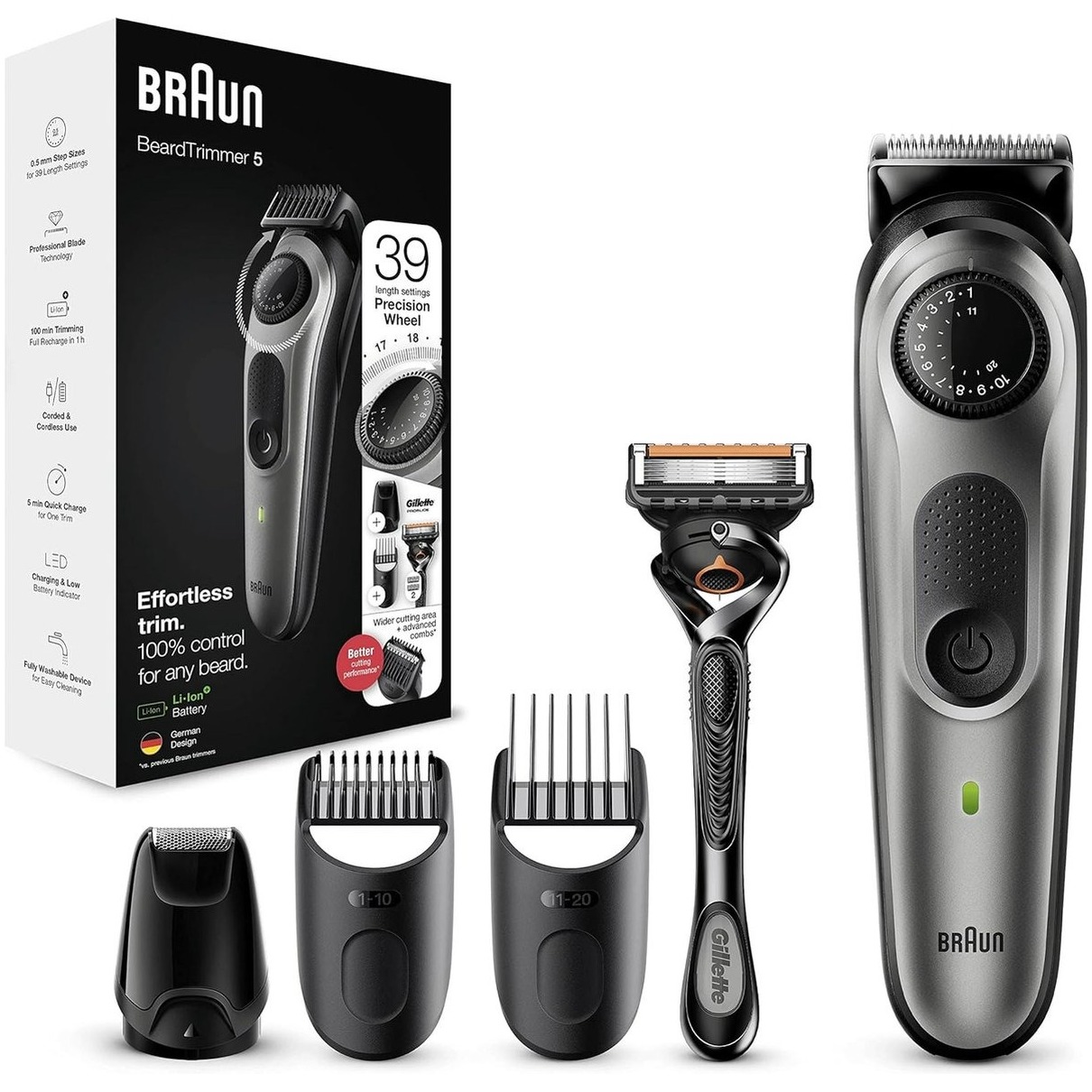 Braun Baardtrimmer Series 5 BT5360 - Trimmer voor Mannen met Extra Gillette Scheermes - 39 Lengte-Instellingen en 100 Minuten Gebruiksduur