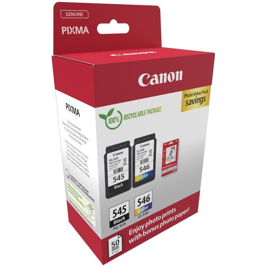 Canon PG-545 + CL-546 Cartridges + GP-501 Fotopapier Inkt