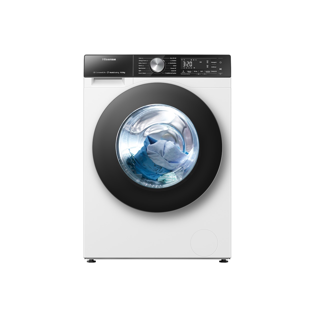 Hisense 5S Serie WF5S1045BW - Wasmachine met Energielabel A - 10,5kg - Auto dosing - 72dB (A) - Steam Wash -1400 toeren - Power Wash 49' - Connectlife