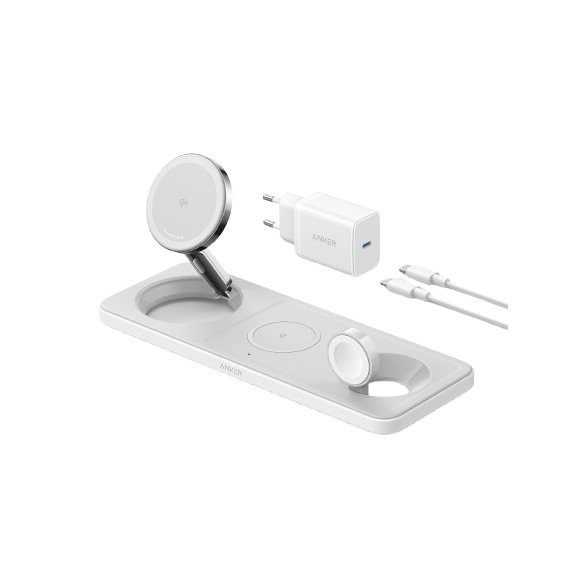 Anker MagGo Magnetic Wireless Charger 15W 3-in-1 Pad EU Plug Oplader Wit