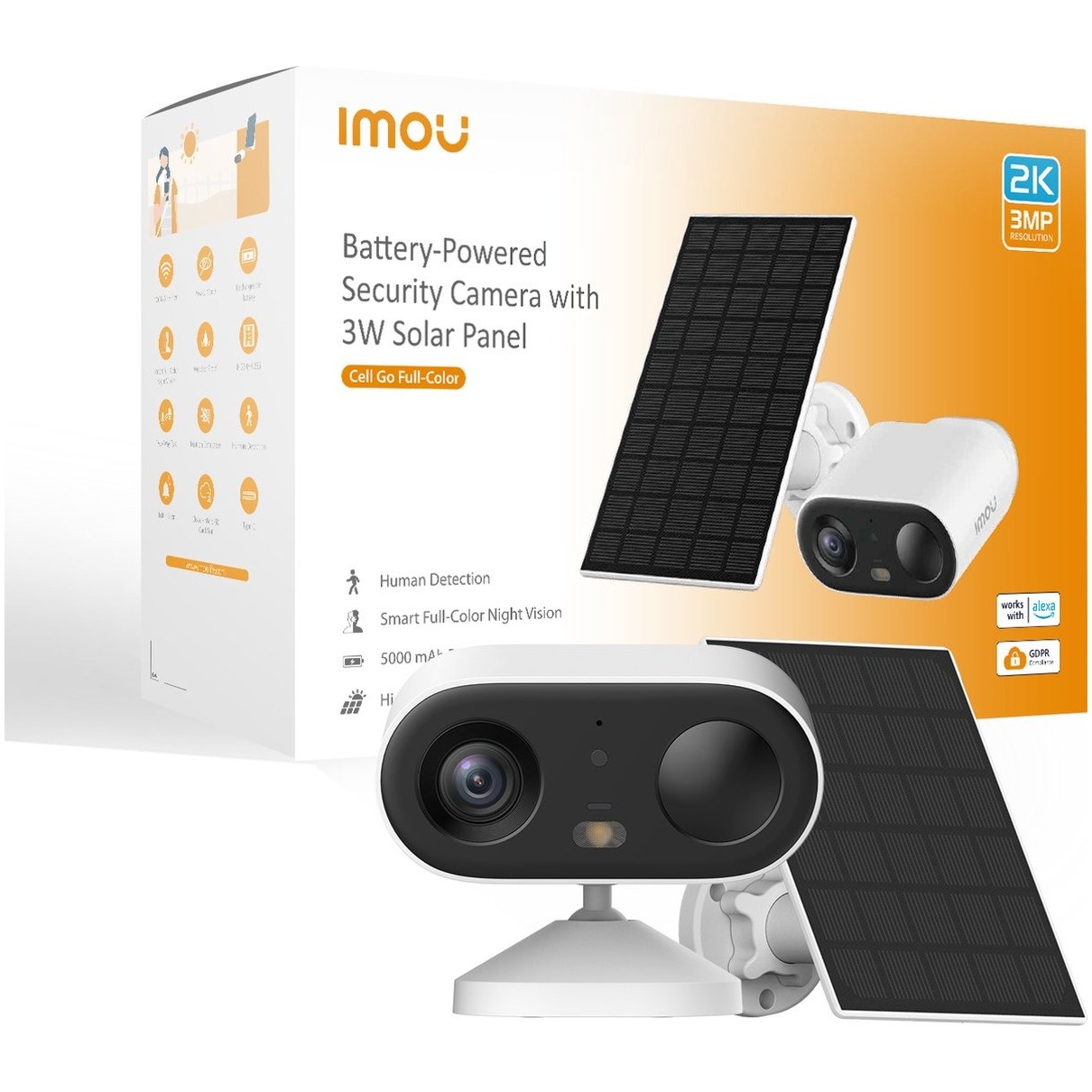 Imou Cell Go Full Color Met Zonnepaneel - Beveiligingscamera - 2K Draadloos Bewakingscamera Voor Buiten - 5000 mAH Accu - Eenvoudige Installatie - AI-Persoonsdetectie - Smart Full