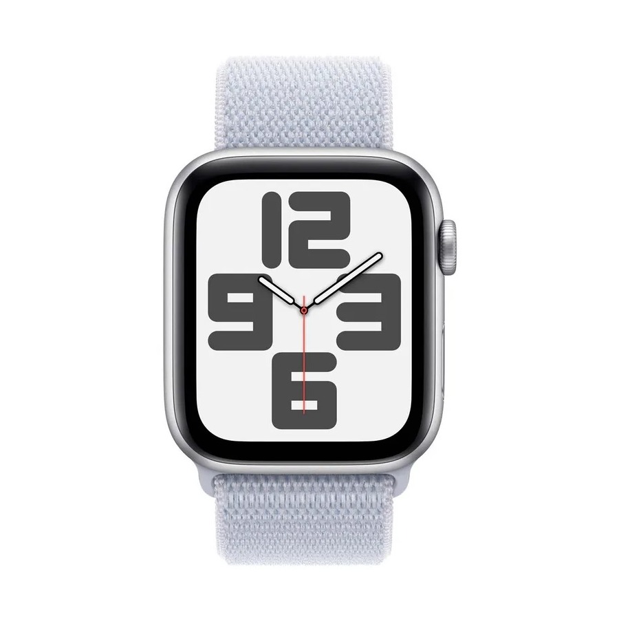 Apple Watch SE GPS 44mm Aluminium Case met Blue Cloud Sport Loop Smartwatch Zilver