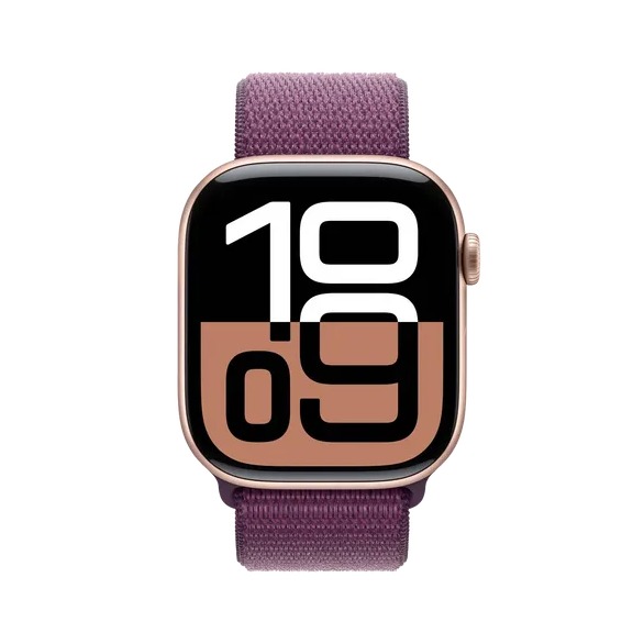 Apple Watch Series 10 GPS + Cellular 46mm Aluminium Case met Plum Sport Loop Smartwatch Roze