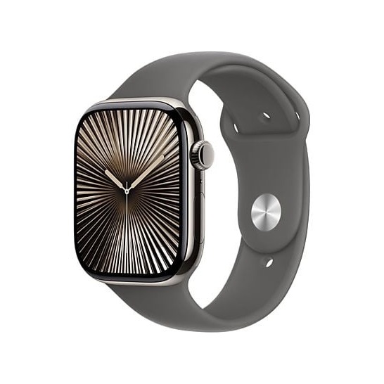 Apple Watch Series 10 GPS + Cellular 46mm Titanium Case met Stone Grey Sport Band - S/M Smartwatch Beige