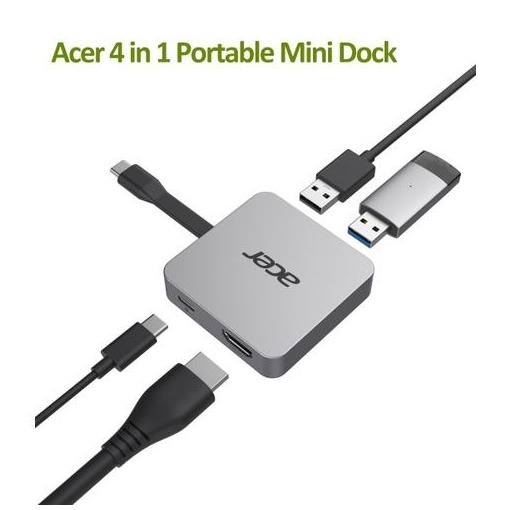 Acer USB Type-C Dongle 4-in-1 (1xHDMI, 2xUSB3.2, 1xUSB- C) Desktop accessoire Zilver