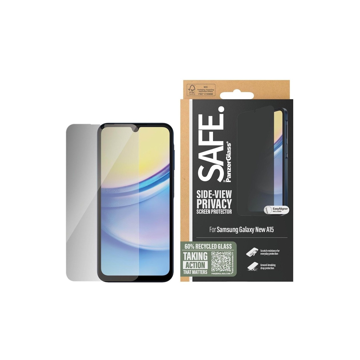 Panzerglass SAFE voor Privicy Screen Samsung A16/5G UWF Smartphone screenprotector Transparant