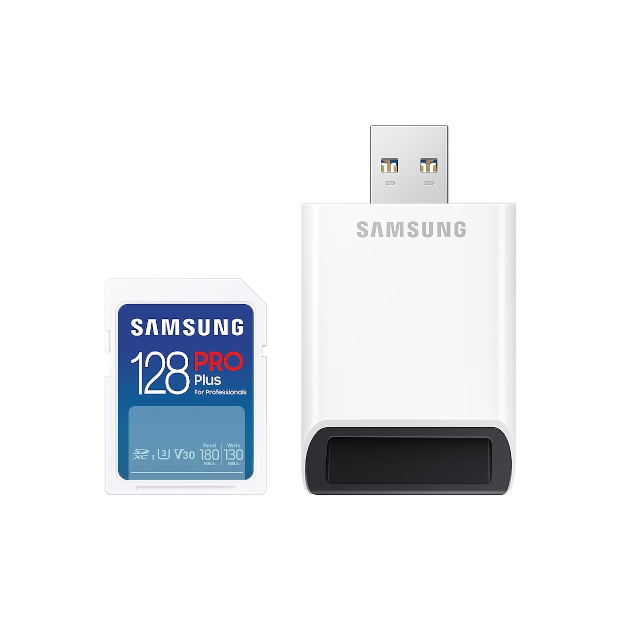 Samsung Pro Plus SD Card 128GB + Kaartlezer SD-Kaart Wit