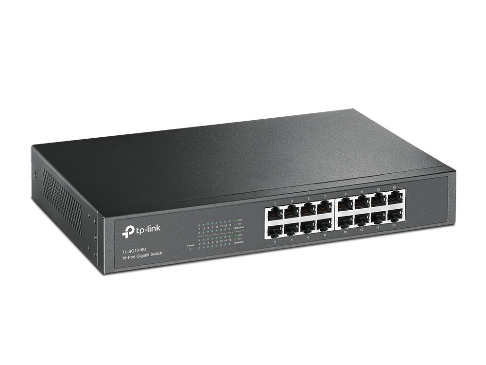 TP-Link TL-SG1016D 16-Port Gigabit Desktop/Rackmount Switch Switch Zwart
