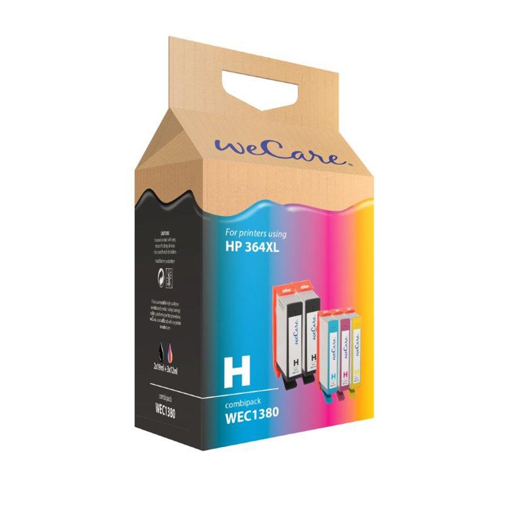 Wecare HP 364XL combipack zwart (2x) + kleur (3x) Inkt