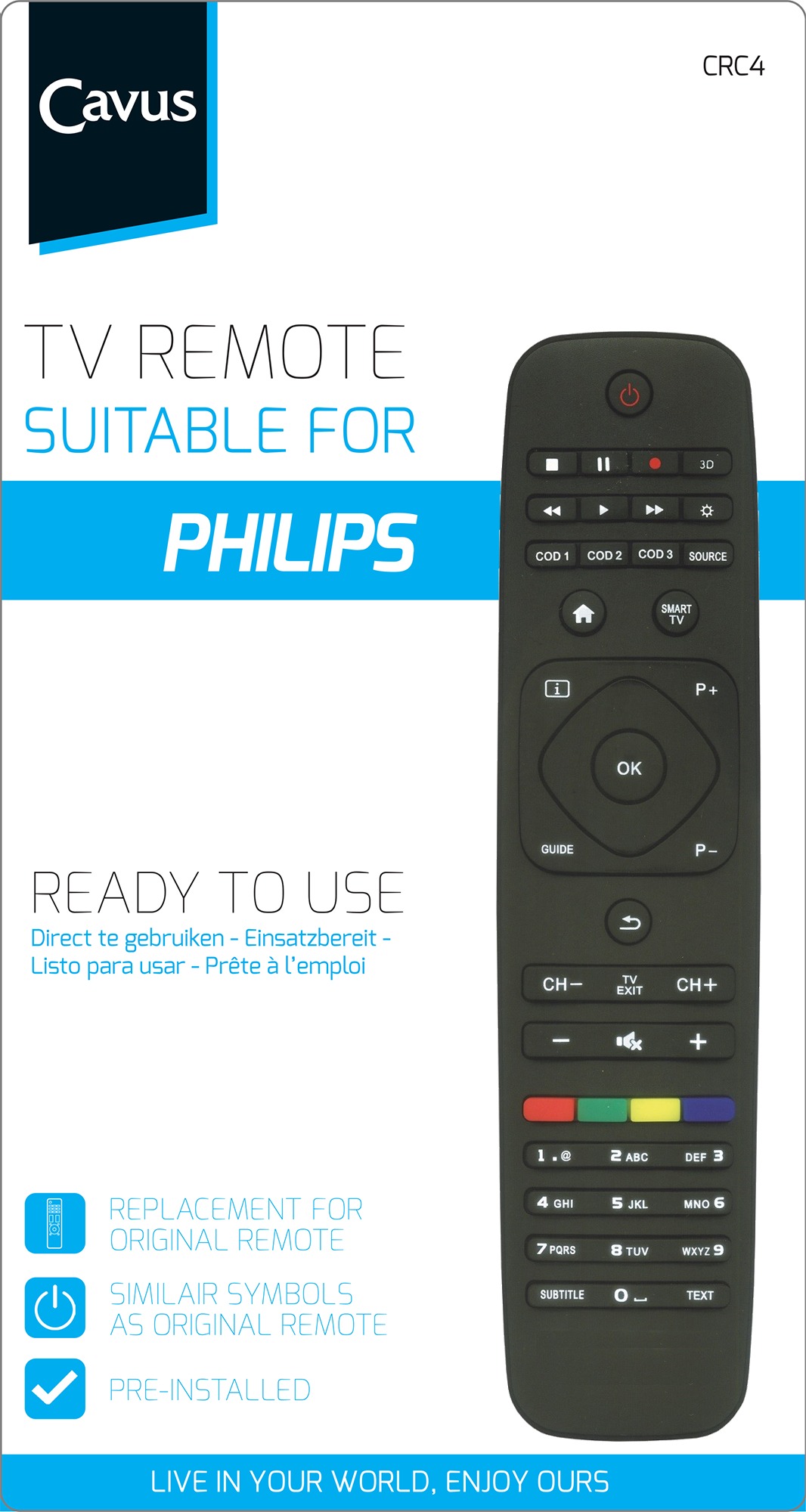 Cavus TV afstandsbediening voor Philips zwart