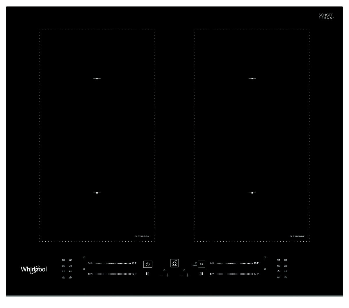 Whirlpool WLS3160BF inbouw inductiekookplaat met flexiCook zones