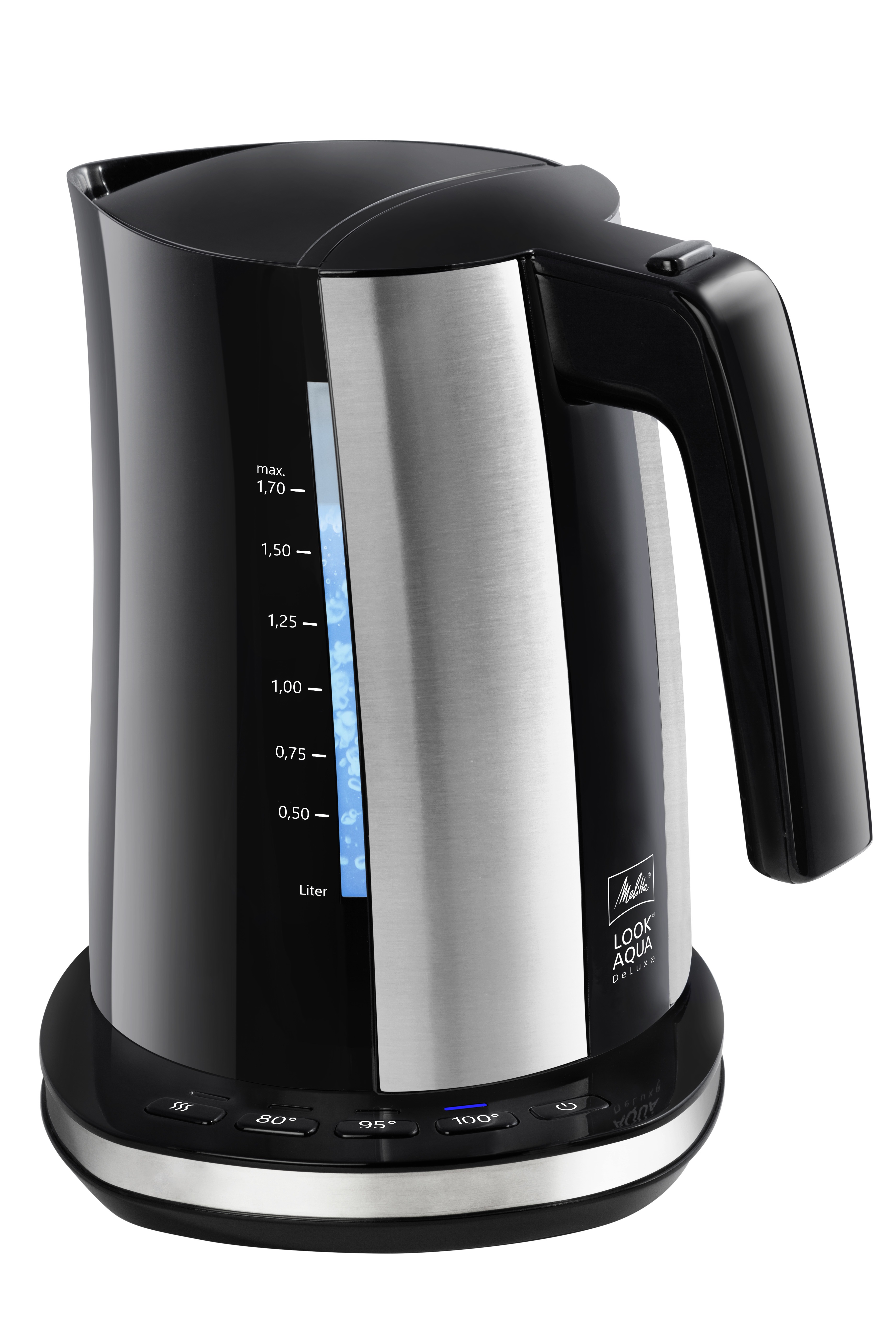 Melitta II Waterkoker Look Aqua-Deluxe (1,7 liter, 2400 watt) Zwart-RVS