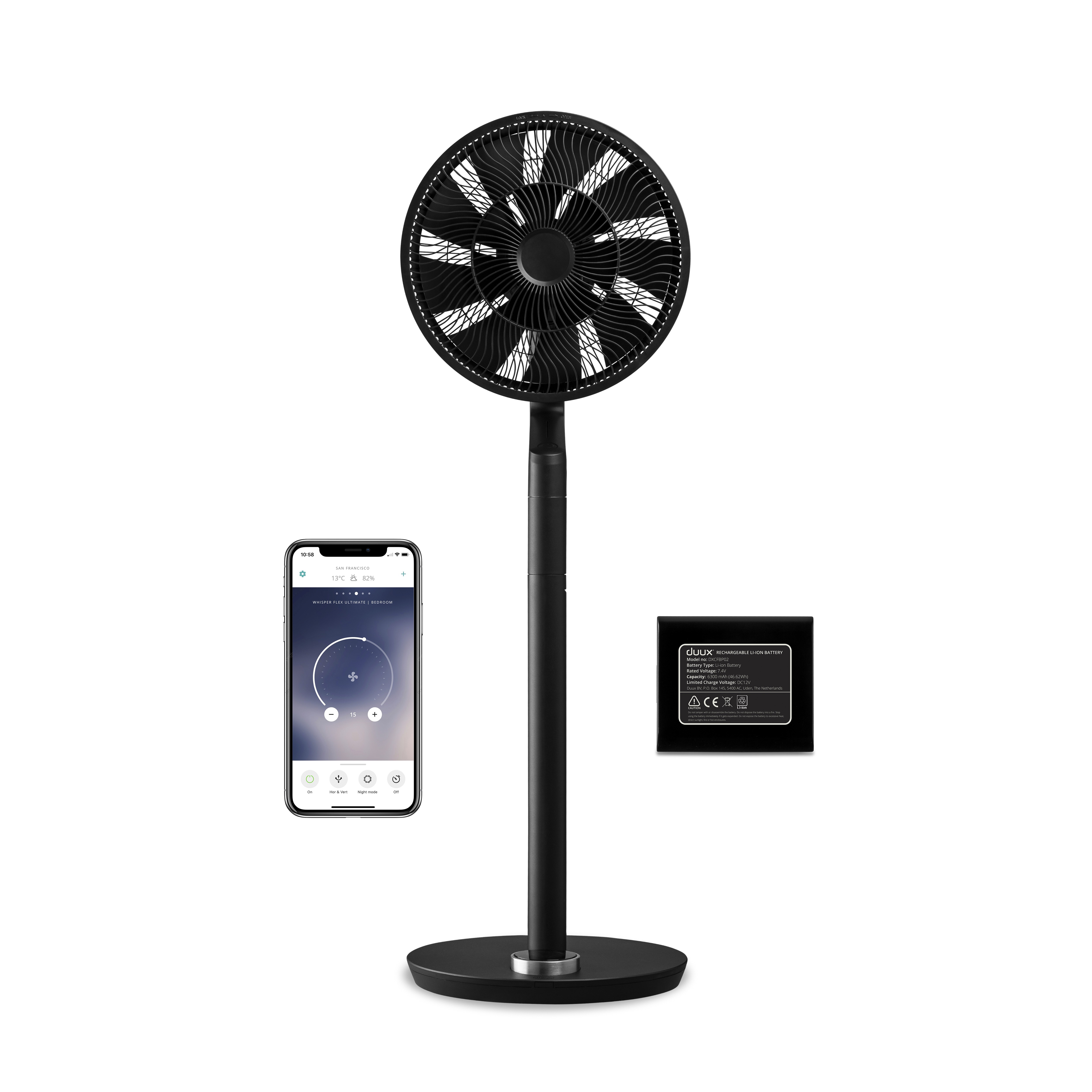 Duux DXCF14 Whisper Flex Ultimate Fan incl. Battery Pack Statiefventilator Zwart