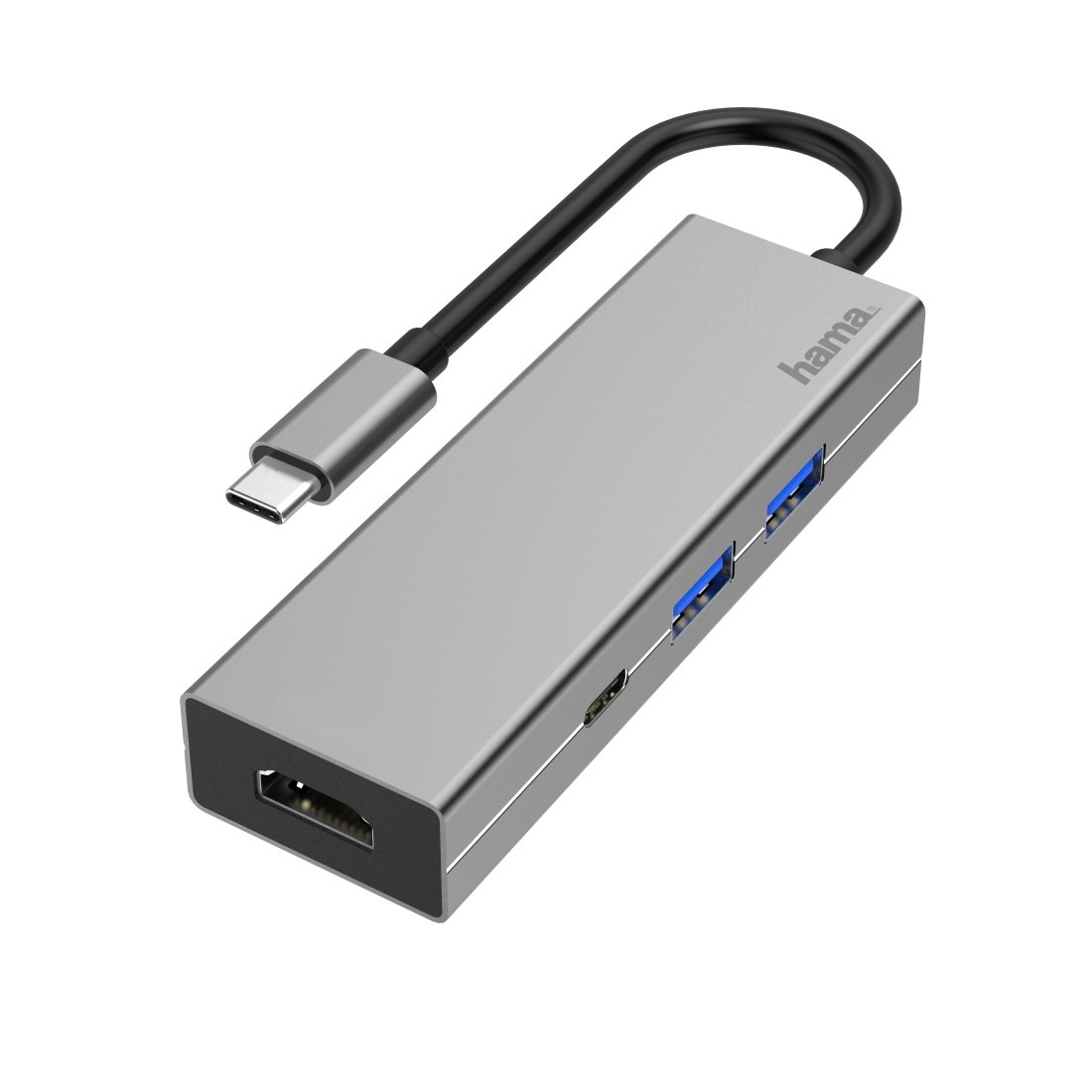 Hama USB-C-multiport-adapter, 4-poorts, 2x USB-A, USB-C, HDMI USB Hub Grijs