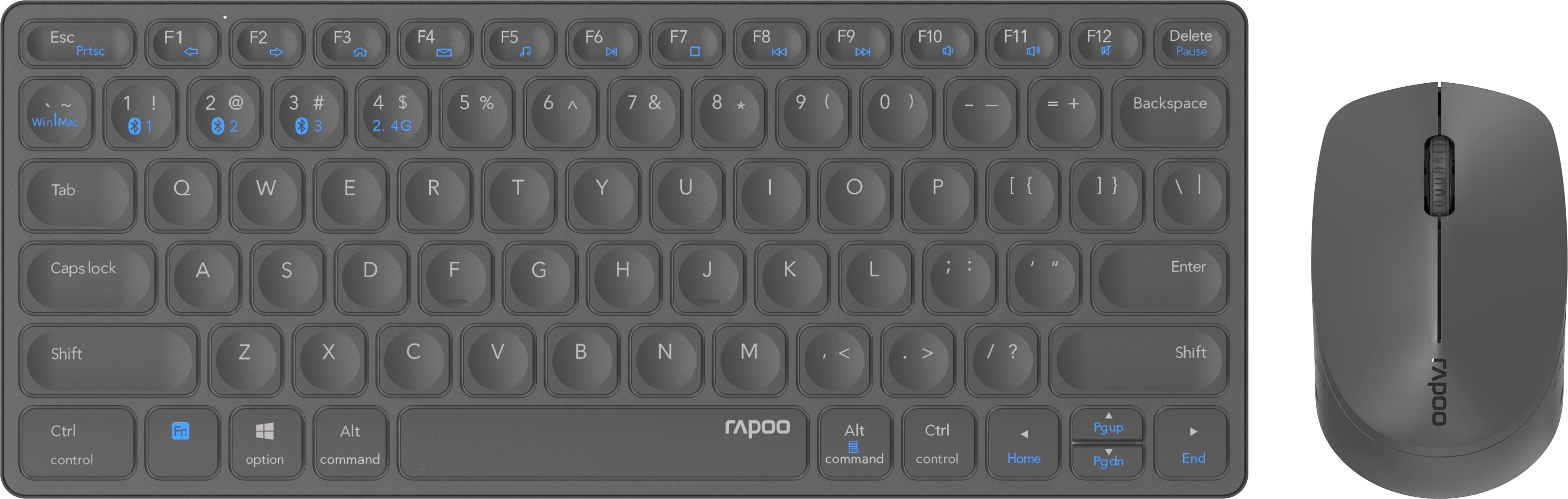 Rapoo 9600M Draadloze multimode Blade Combo Set, QWERTY US Toetsenbord Wit