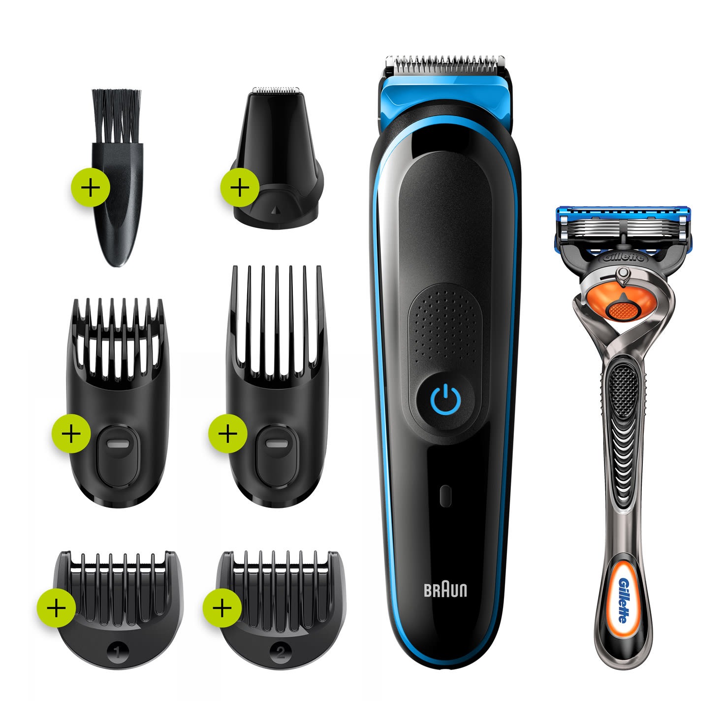 BRAUN MGK3245 Tondeuse 7-in-1 + scheermes Gillette Fusion5 ProGlide Zwart, Blauw