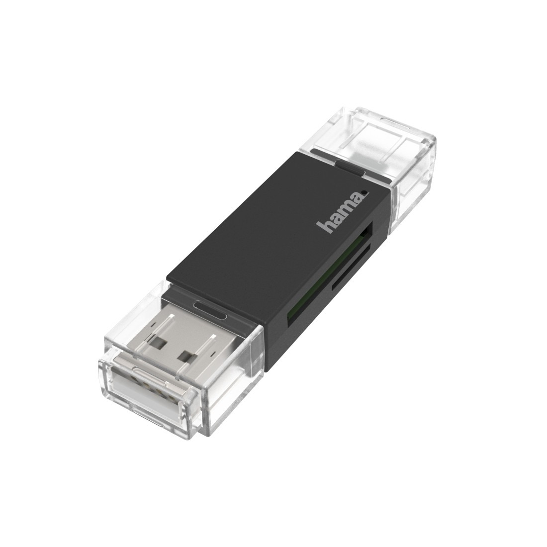 Hama USB-kaartlezer, OTG, USB-A + micro-USB, USB 2.0, SD/microSD Desktop accessoire Zwart