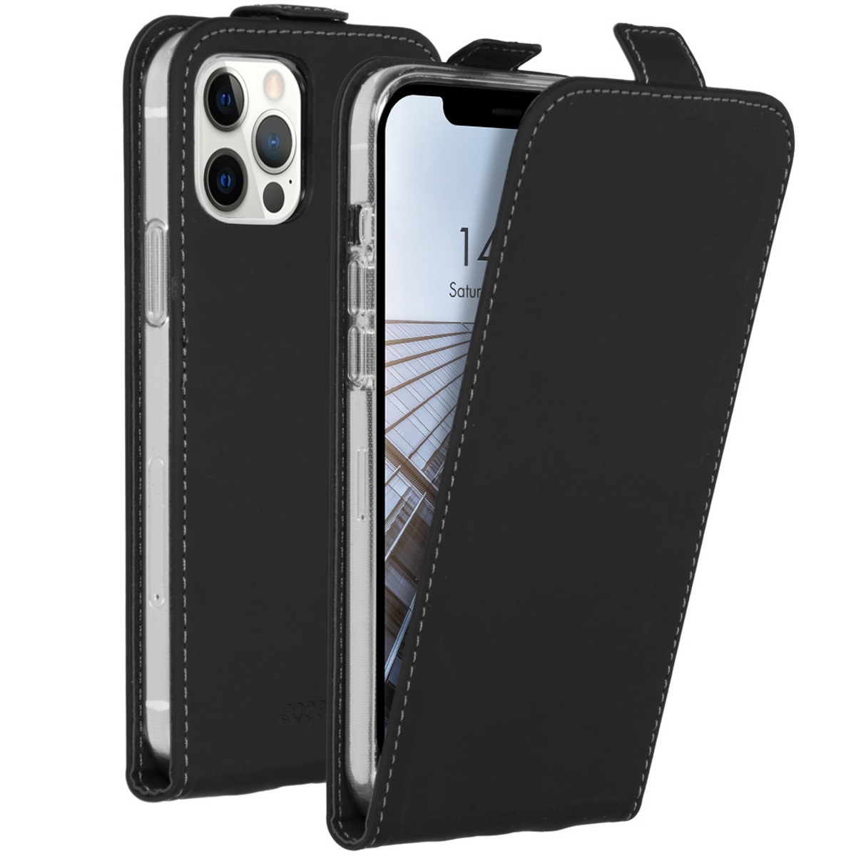 Accezz Flipcase voor Apple iPhone 12 (Pro) Telefoonhoesje Zwart