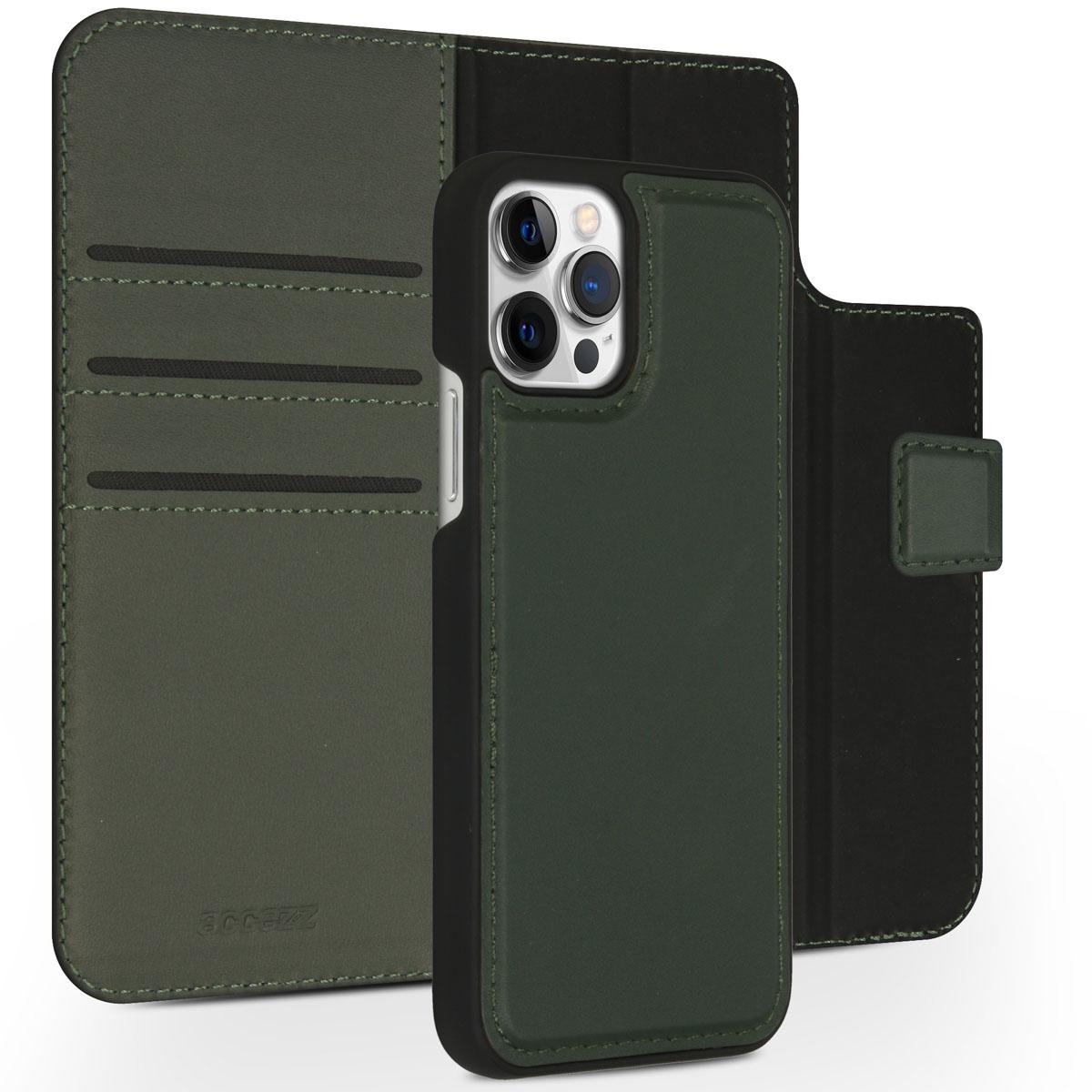 Accezz Premium Leather 2 in 1 Wallet Book Case voor Apple iPhone 12 (Pro) Telefoonhoesje Groen