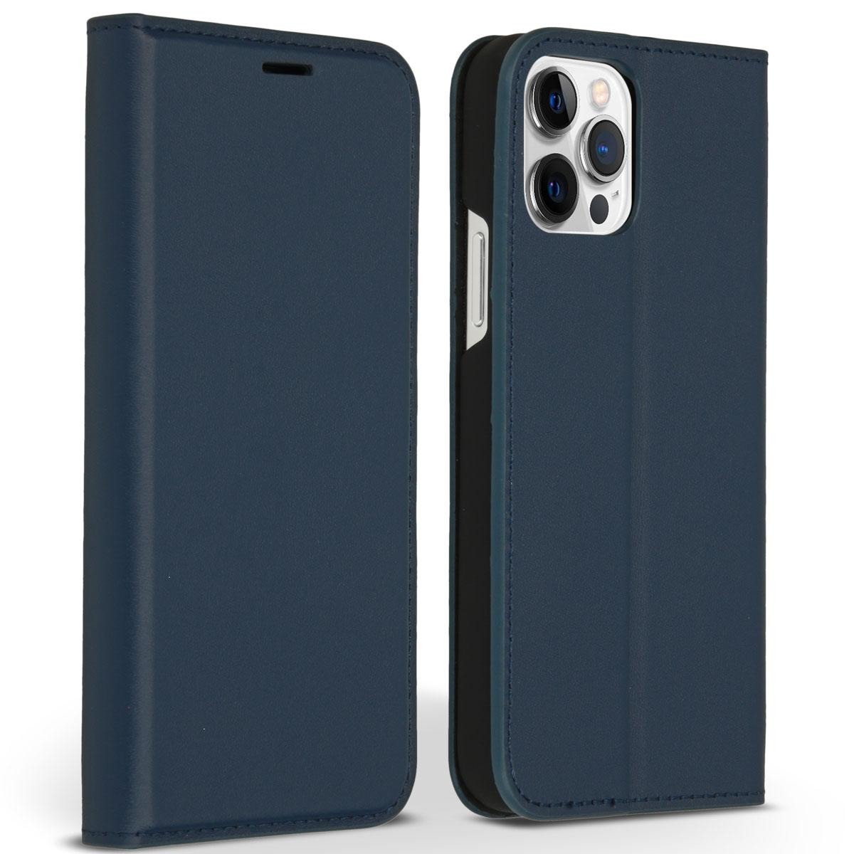 Accezz Premium Leather Slim Book Case voor Apple iPhone 12 (Pro) Telefoonhoesje Blauw