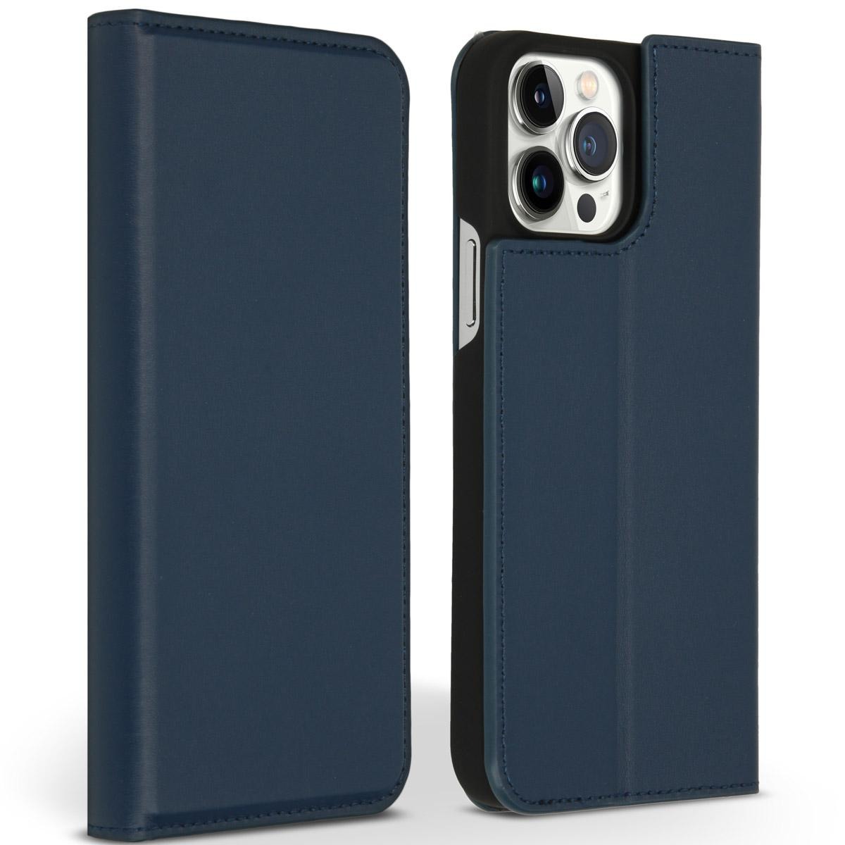 Accezz Premium Leather Slim Book Case voor Apple iPhone 13 Pro Max Telefoonhoesje Blauw