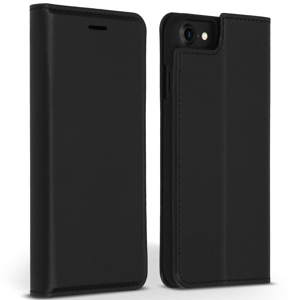 Accezz Premium Leather Slim Book Case voor Apple iPhone SE (2022-2020)-8-7-6(s) Telefoonhoesje Zwart