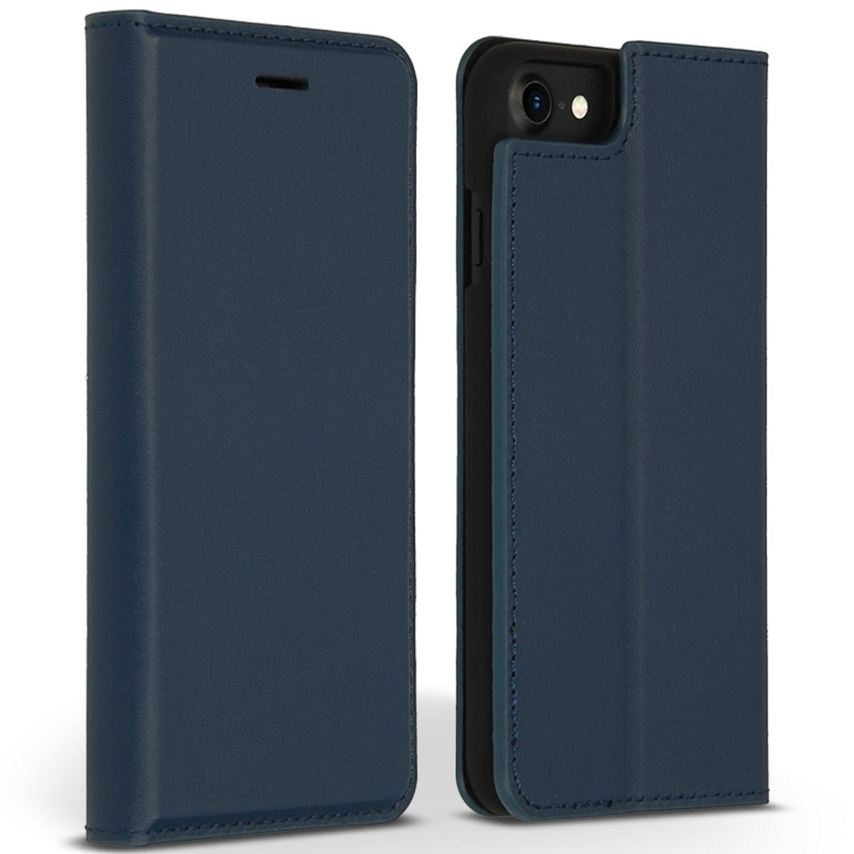 Accezz Premium Leather Slim Book Case voor Apple iPhone SE (2022-2020)-8-7-6(s) Telefoonhoesje Blauw