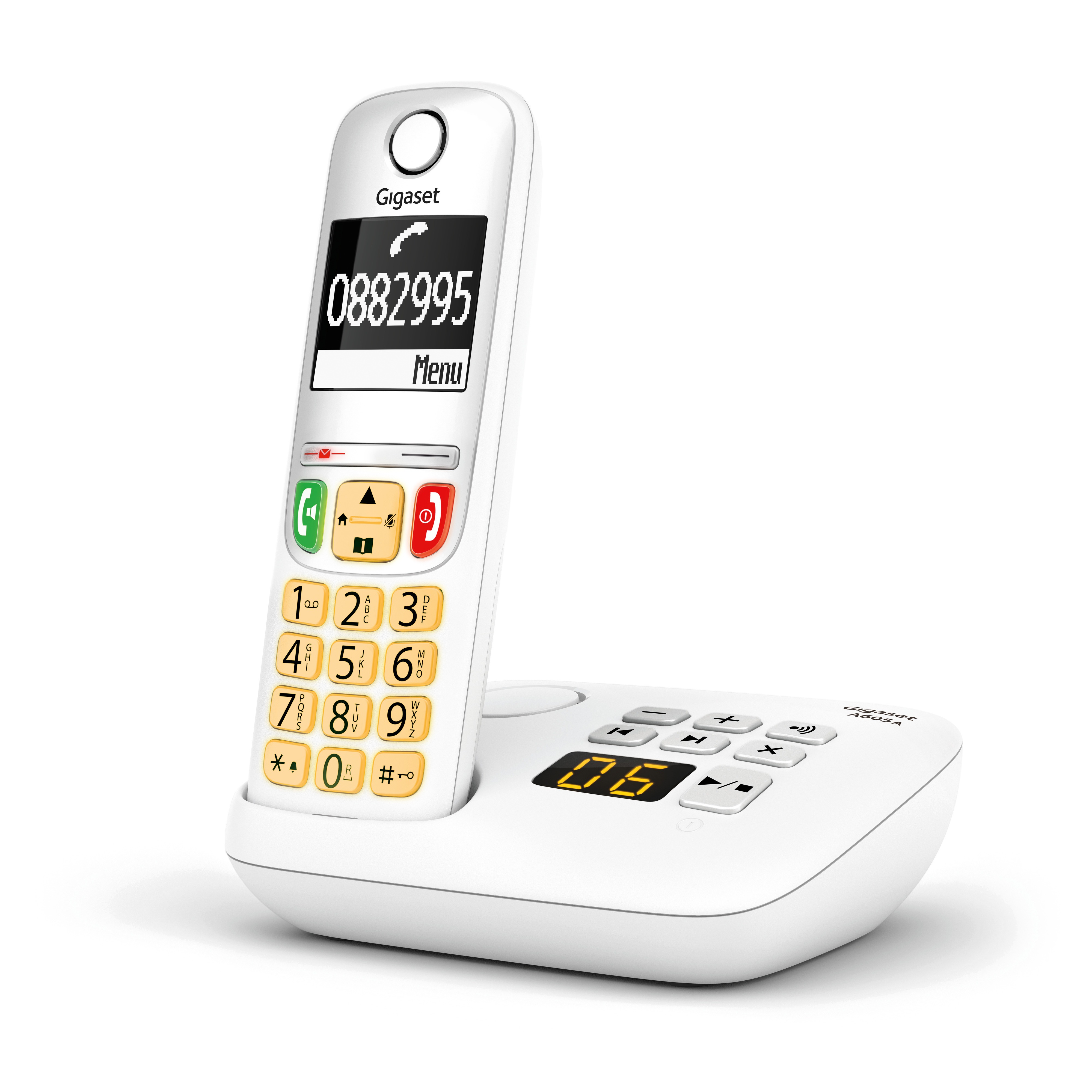 Gigaset A605A - analoge huistelefoon met antwoordapparaat - makkelijk in gebruik - verlichte toetsen -  wit